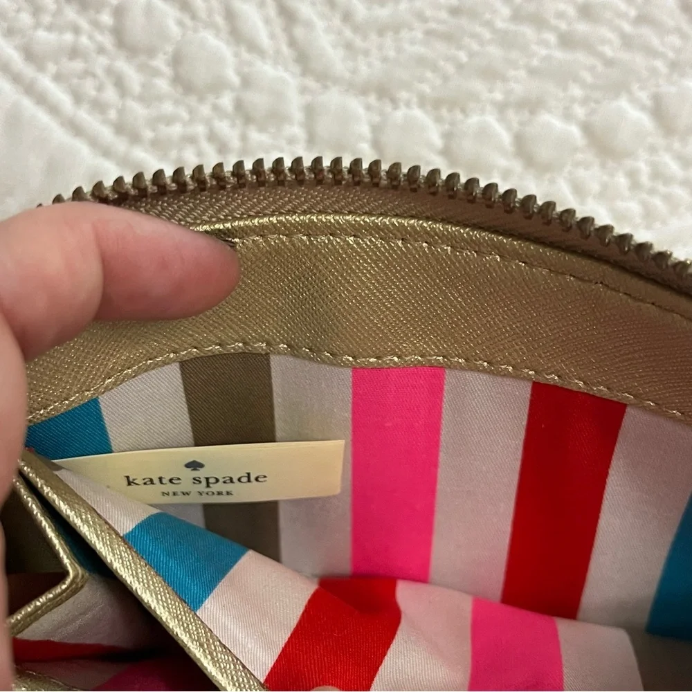 KATE SPADE Gold Zipper Wallet Rainbow White Stripe